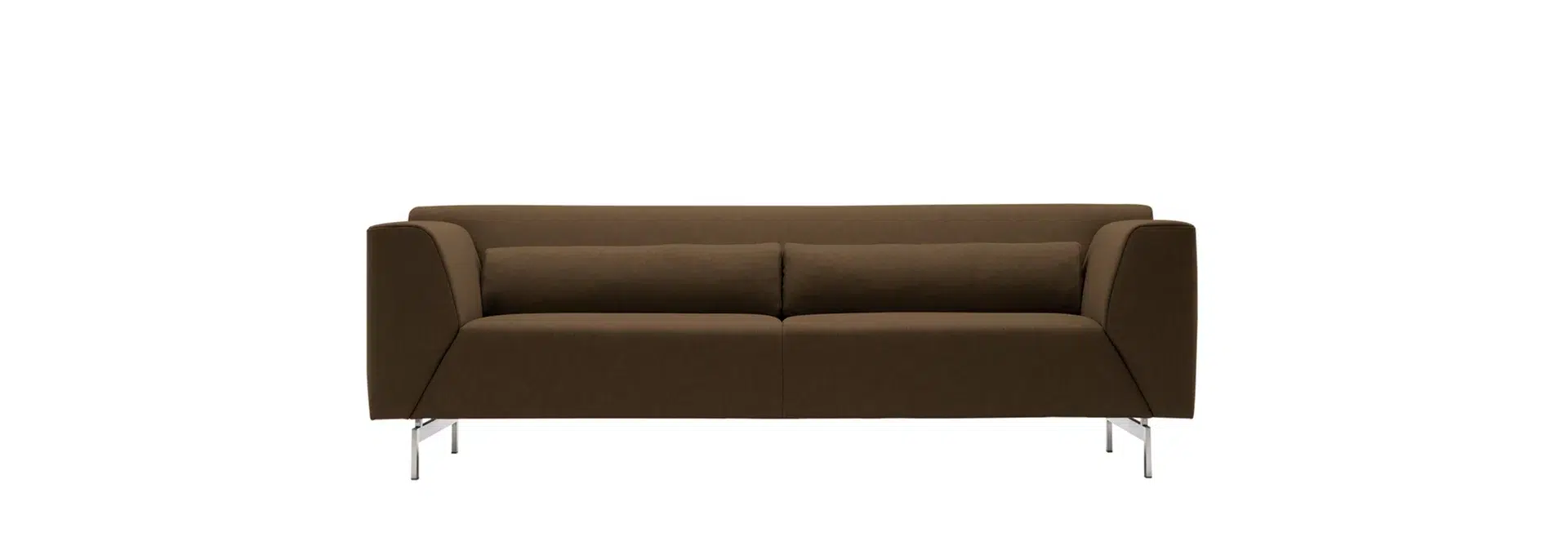 Braunes Sofa mit silbernen Beinen.