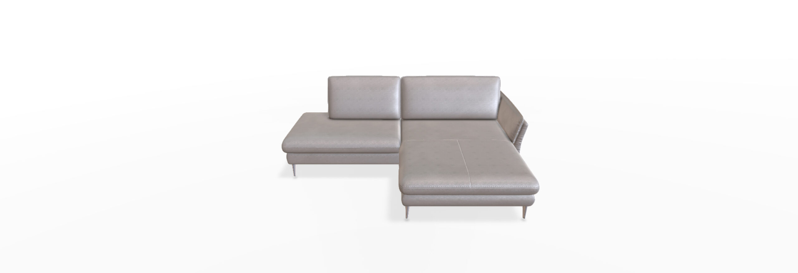 Graues, modulares Sofa vor weißem Hintergrund.